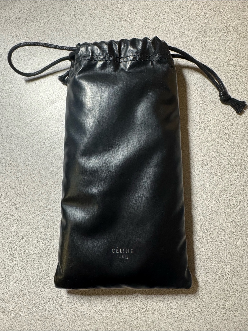 Celine Black Leather Drawstring Pouch